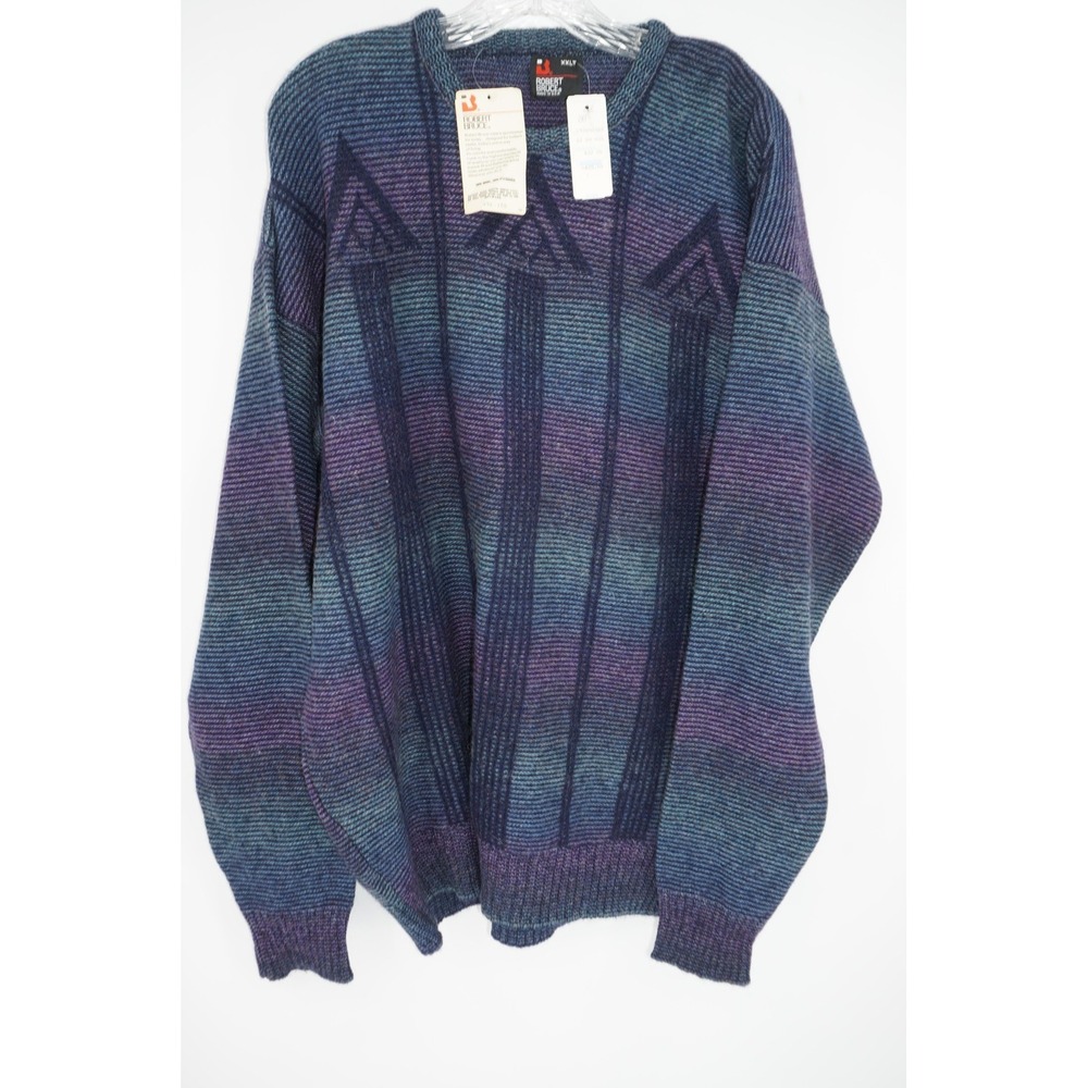Vintage Robert Bruce Sweater Mens 2XLT Multicolor Geometric Wool Knit USA 90s